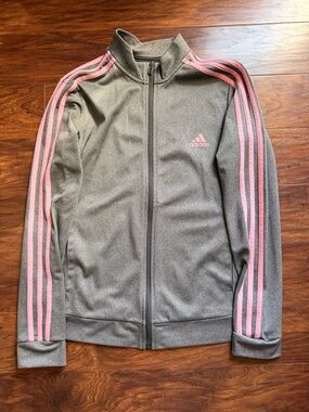 adidas Gray Track Jacket with Pink Stripes
